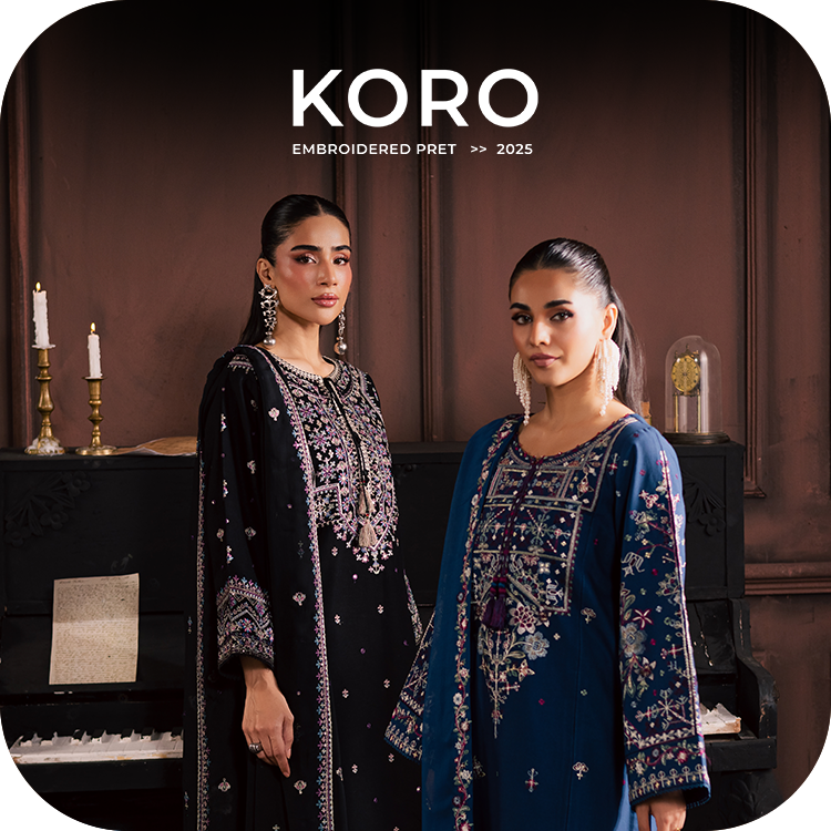 Folded khaddar fabric from BATIK Koro, displaying solid tones and winter ready texture.  Woman seated in a winter living room wearing Koro, showcasing calm and minimal fashion.  Full look of BATIK Koro in purple, styled for a modern Pakistani winter wardr
