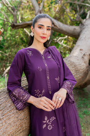 Purple Pansy 3Pc -  Embroidered Cambric Dress - BATIK
