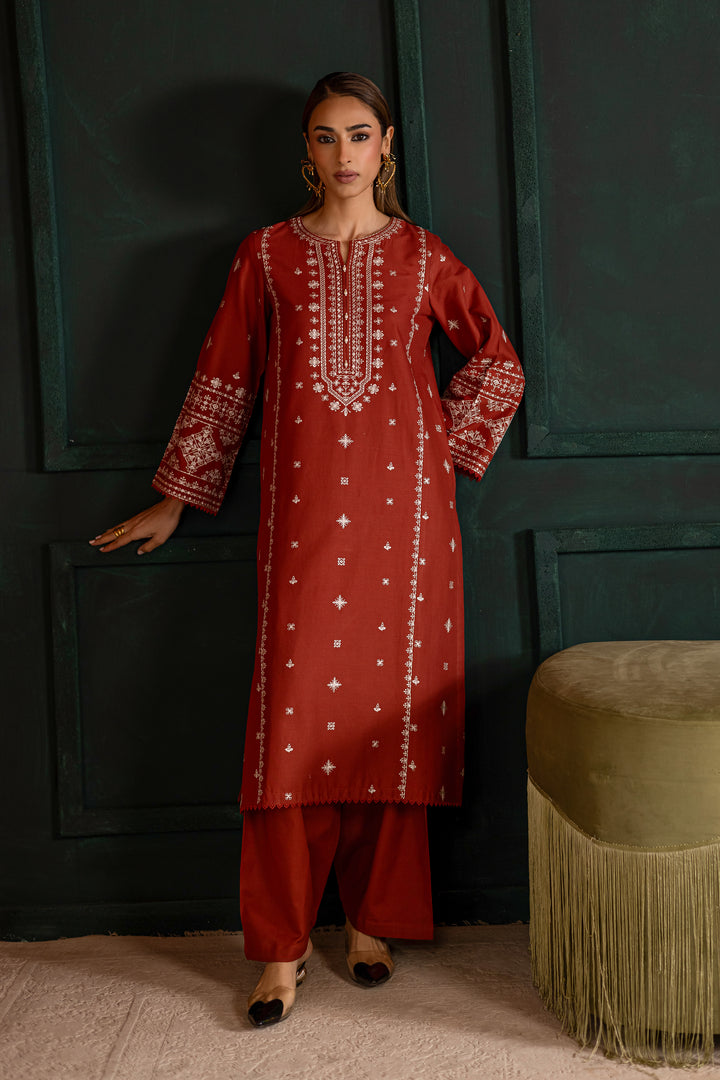 Rusty Dusty 2Pc - Embroidered Khaddar Dress