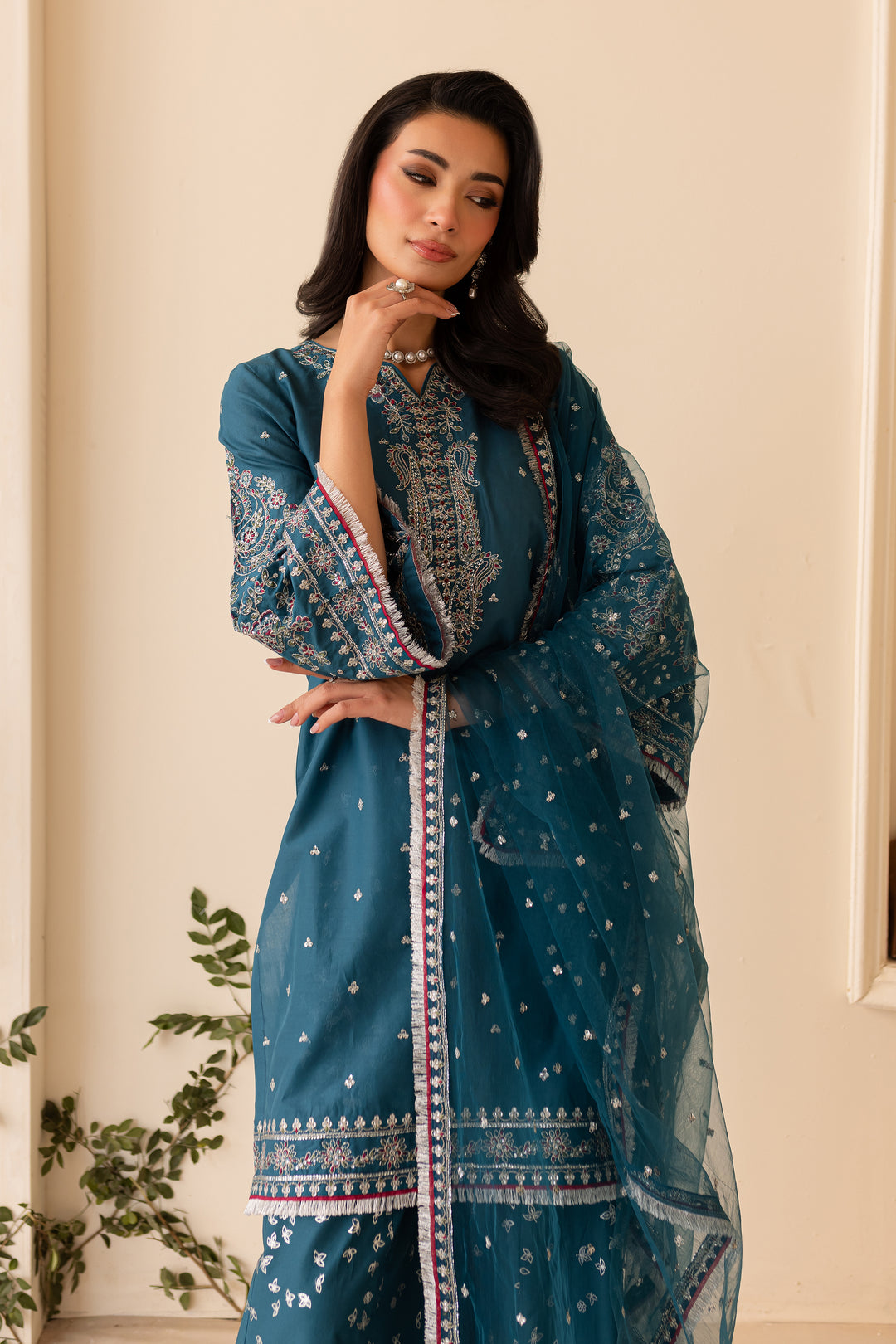 Leila 3Pc - Embroidered Sharara Pret