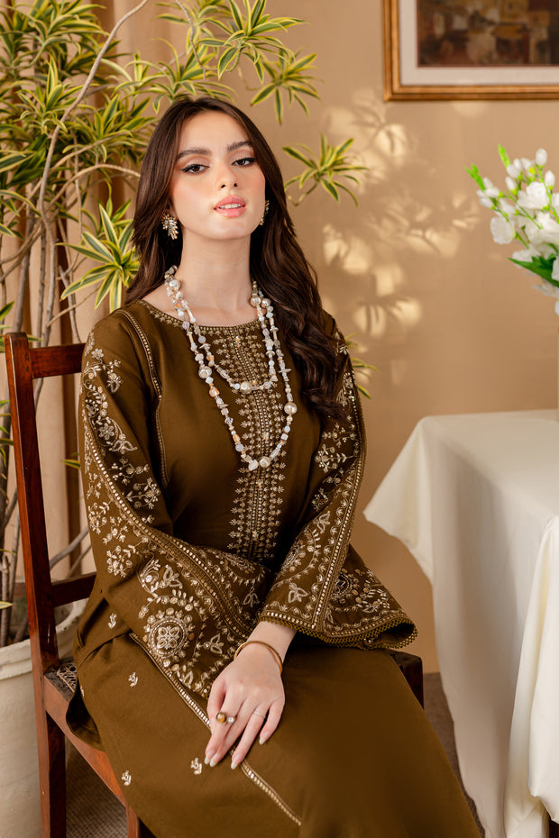 Green 2Pc - Embroidered Khaddar Dress
