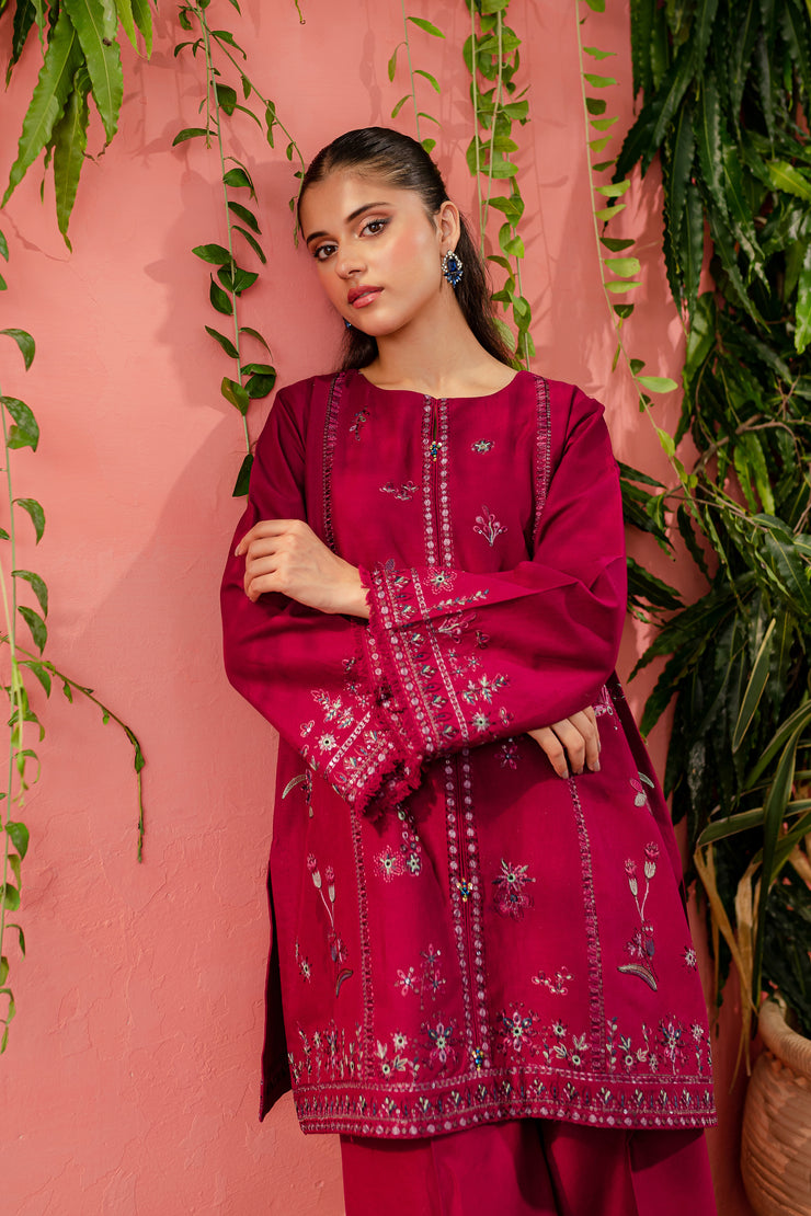 Cerise 2Pc - Embroidered Khaddar Dress - BATIK