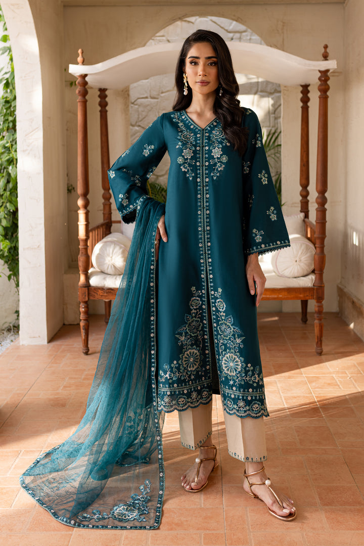 Teal Crush 3Pc - Embroidered Khaddar Dress - BATIK