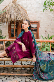 Bordeaux 3Pc - Embroidered Khaddar Dress - BATIK