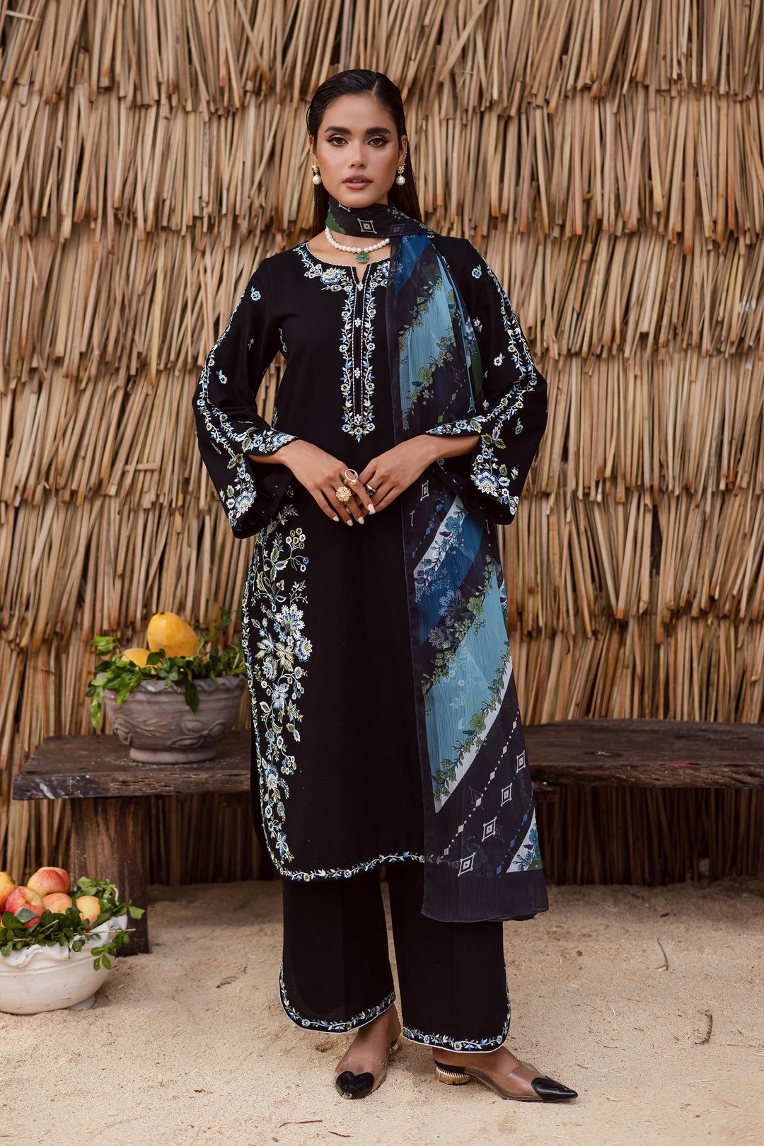 Crimora 3Pc - Embroidered Khaddar Dress