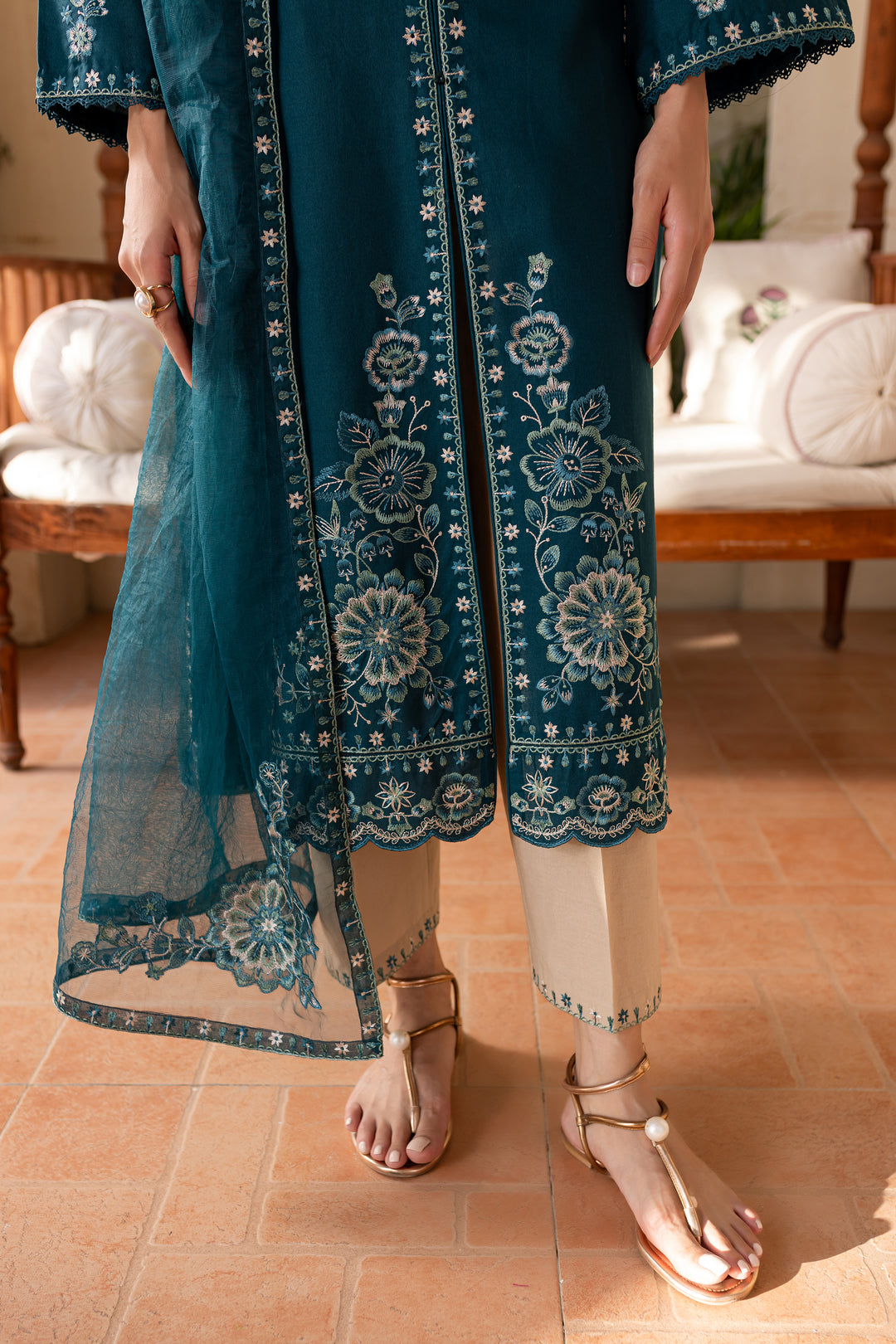 Teal Crush 3Pc - Embroidered Khaddar Dress - BATIK