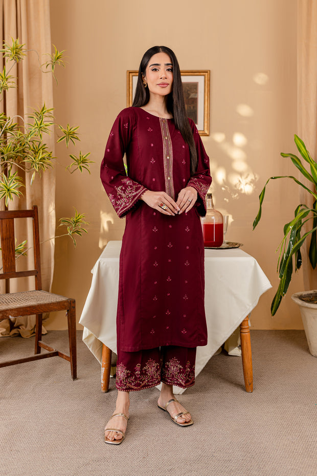 Rust 2Pc - Embroidered Karandi Dress