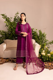 Deep Purple 3Pc - Embroidered Lawn Dress - BATIK