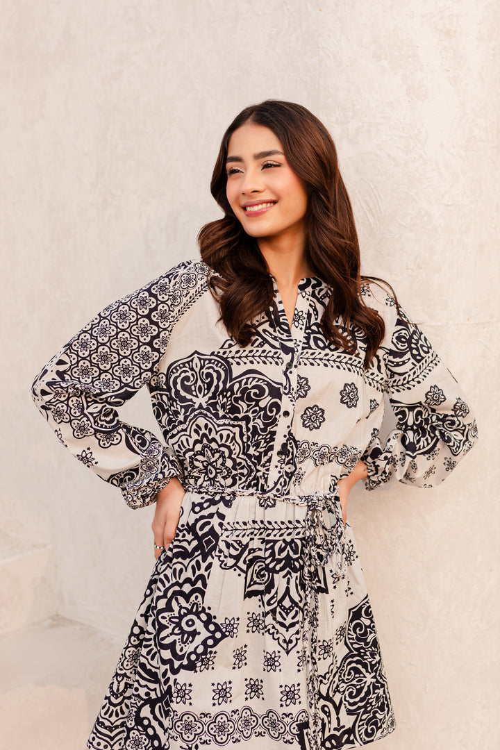 White Blue 1Pc - Printed Cambric Dress - BATIK