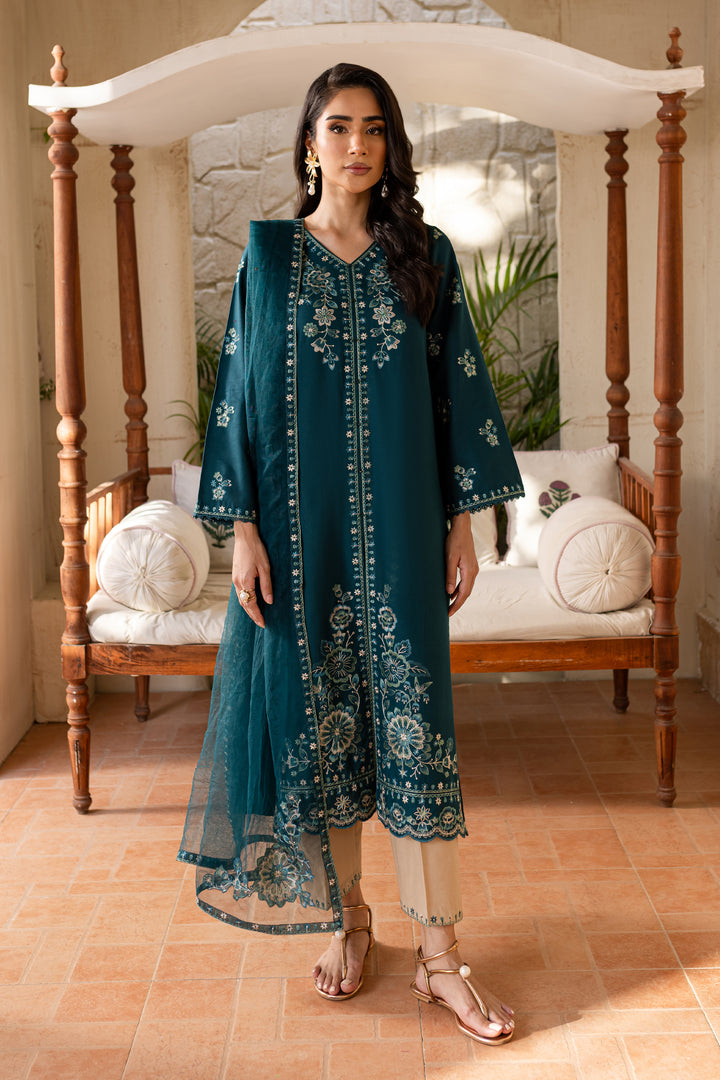 Teal Crush 3Pc - Embroidered Khaddar Dress - BATIK