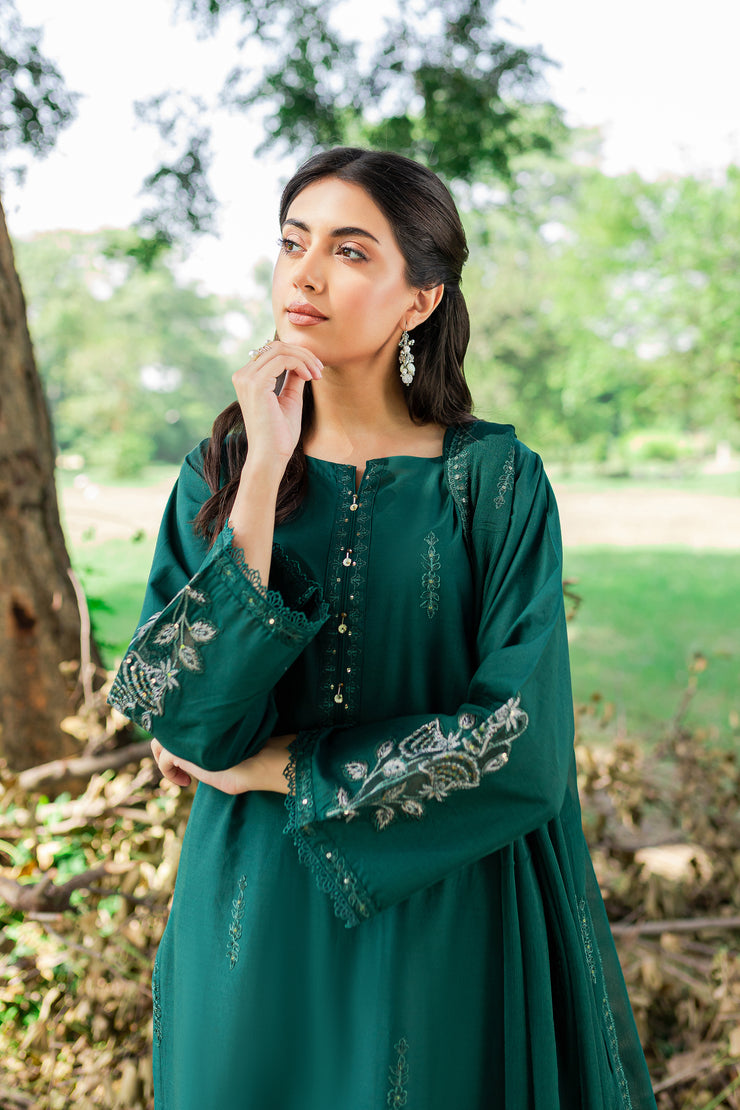 Green Mink 3Pc - Embroidered Cambric Dress - BATIK