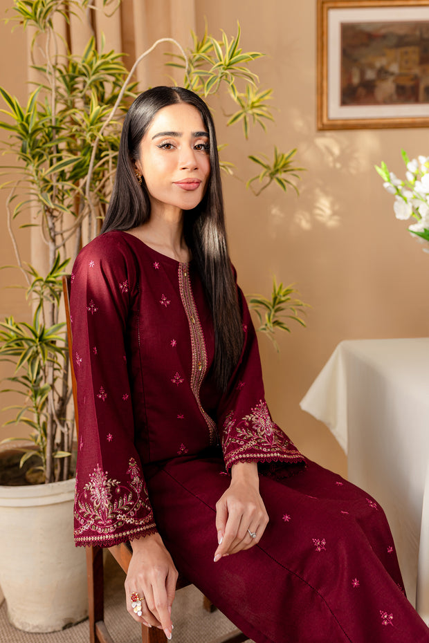 Rust 2Pc - Embroidered Karandi Dress