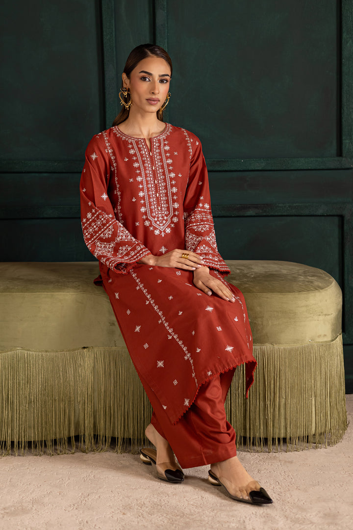 Rusty Dusty 2Pc - Embroidered Khaddar Dress