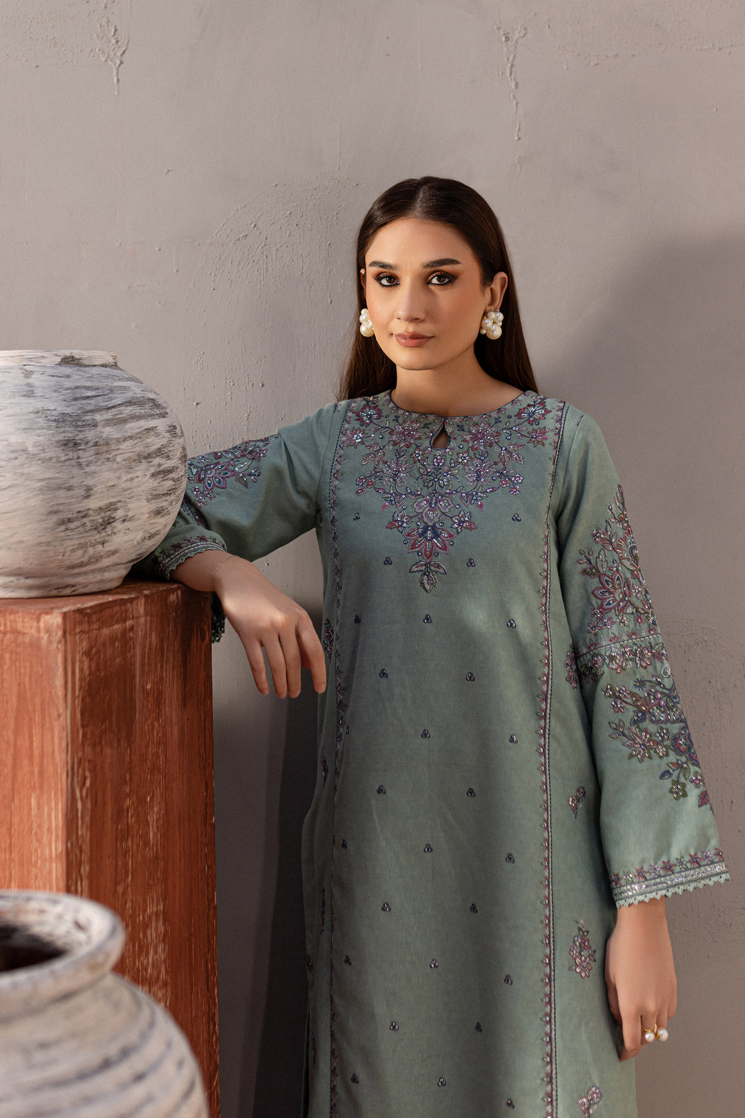 Vortex 2Pc - Embroidered Karandi Dress - BATIK