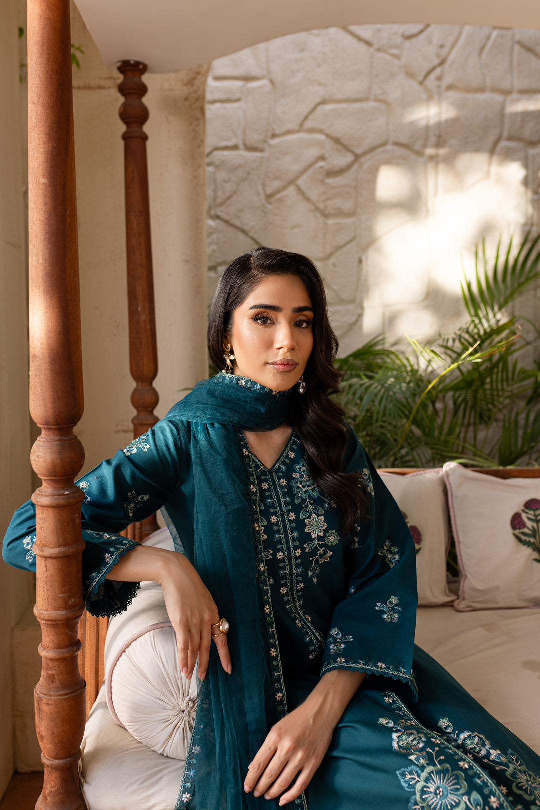 Teal Crush 3Pc - Embroidered Khaddar Dress - BATIK