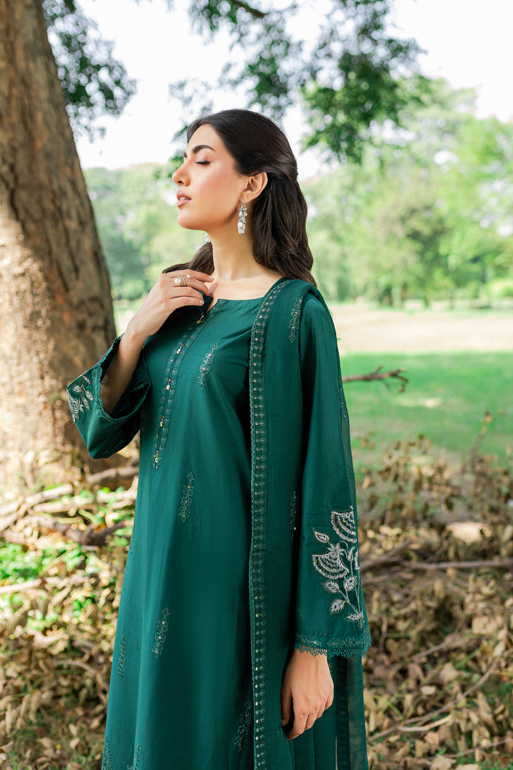 Green Mink 3Pc - Embroidered Cambric Dress - BATIK