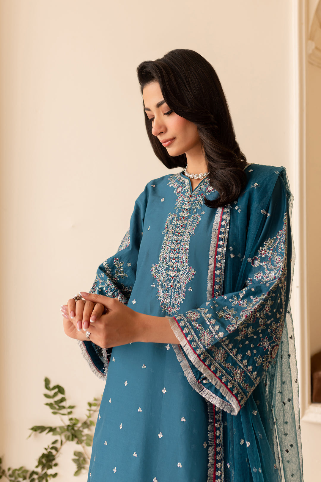 Leila 3Pc - Embroidered Sharara Pret