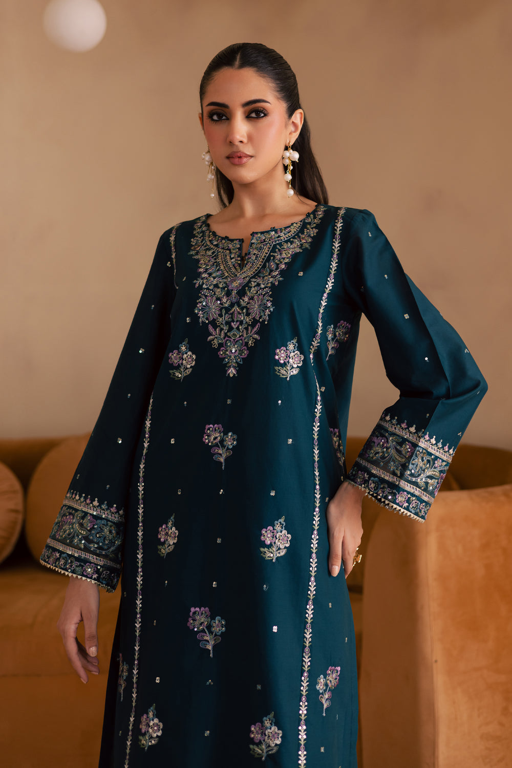 Pine 2Pc - Embroidered Solid Dress - BATIK