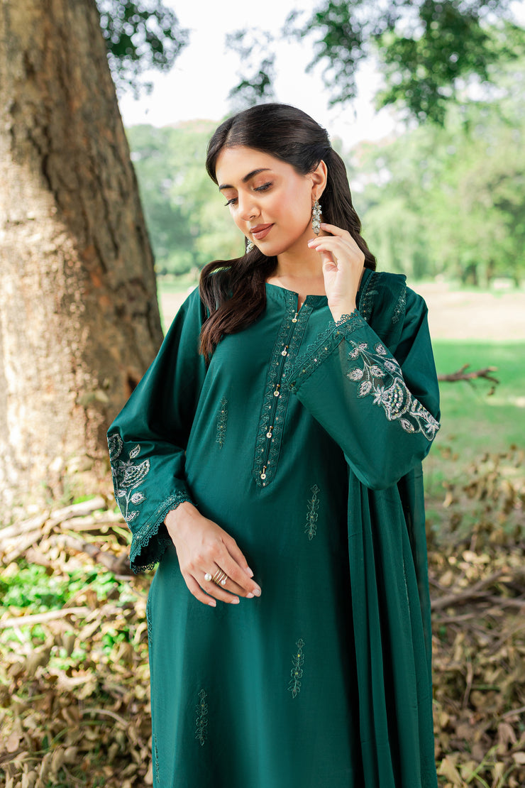 Green Mink 3Pc - Embroidered Cambric Dress - BATIK