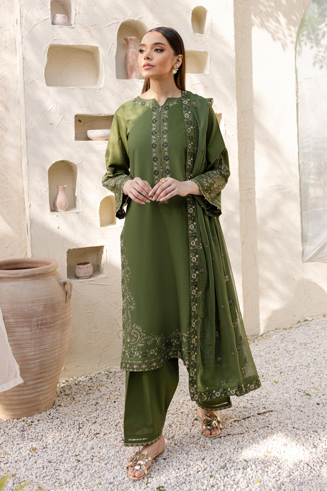 Leafy 3Pc - Embroidered Khaddar Dress - BATIK