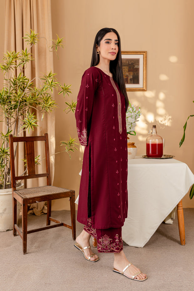 Rust 2Pc - Embroidered Karandi Dress