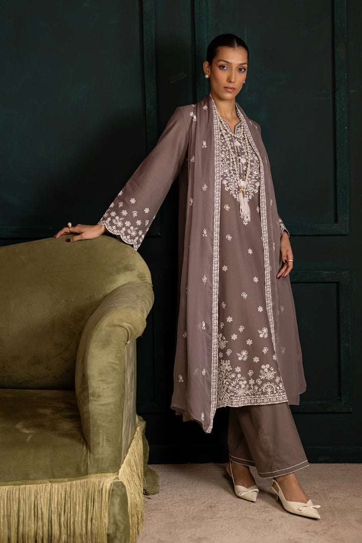 Grey 3Pc - Embroidered Khaddar Dress