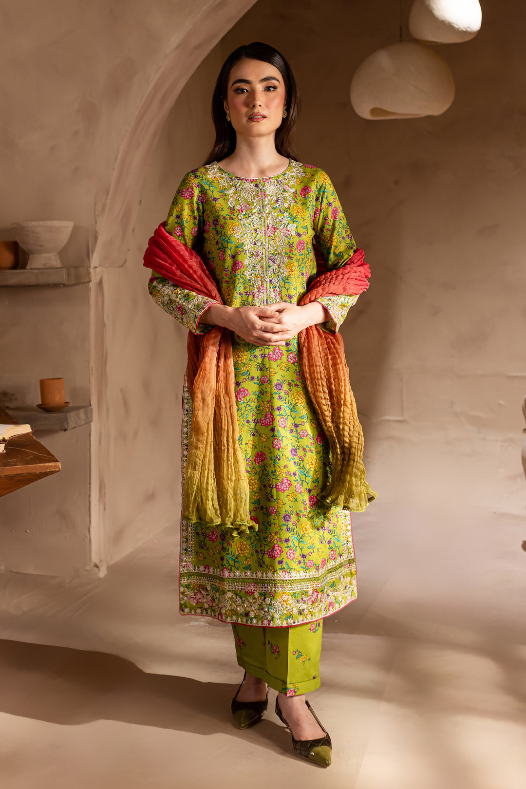 Shein 3Pc - Printed Khaddar Dress - BATIK