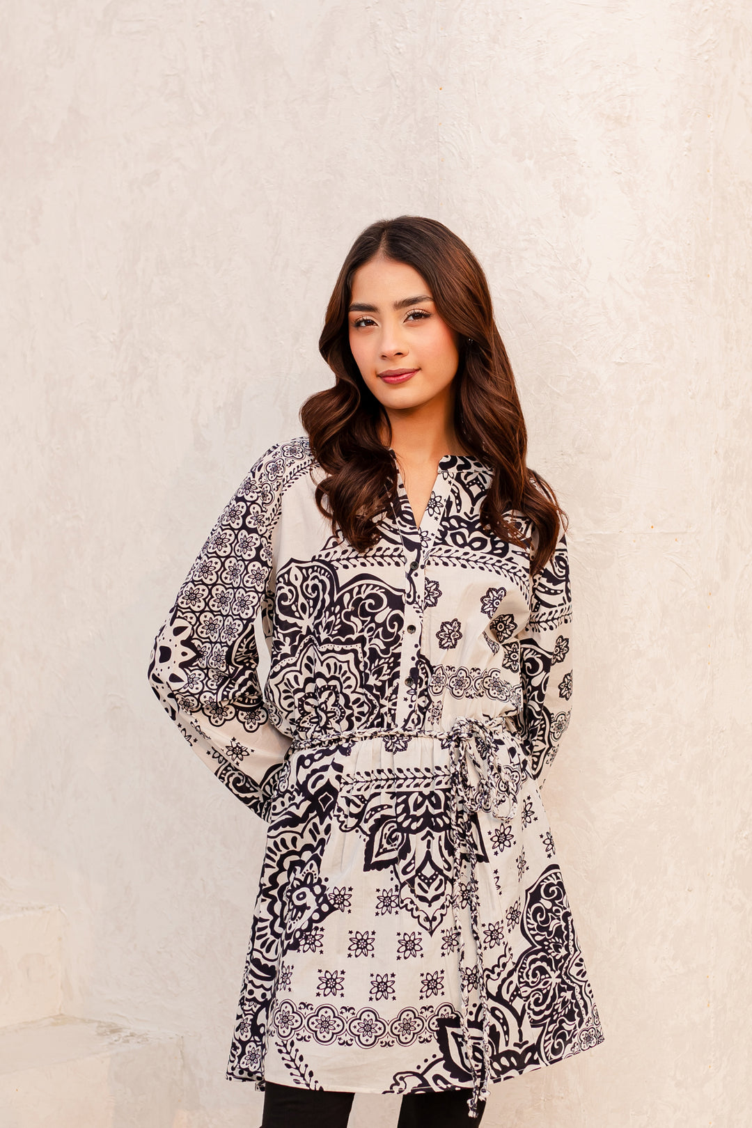 White Blue 1Pc - Printed Cambric Dress - BATIK