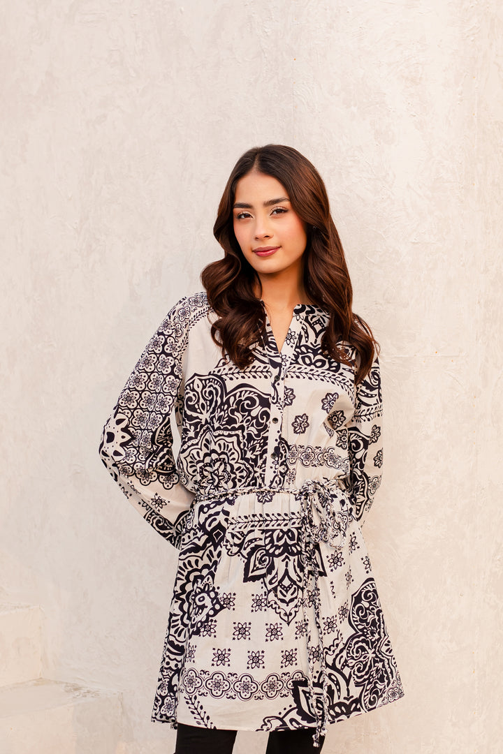 White Blue 1Pc - Printed Cambric Dress - BATIK