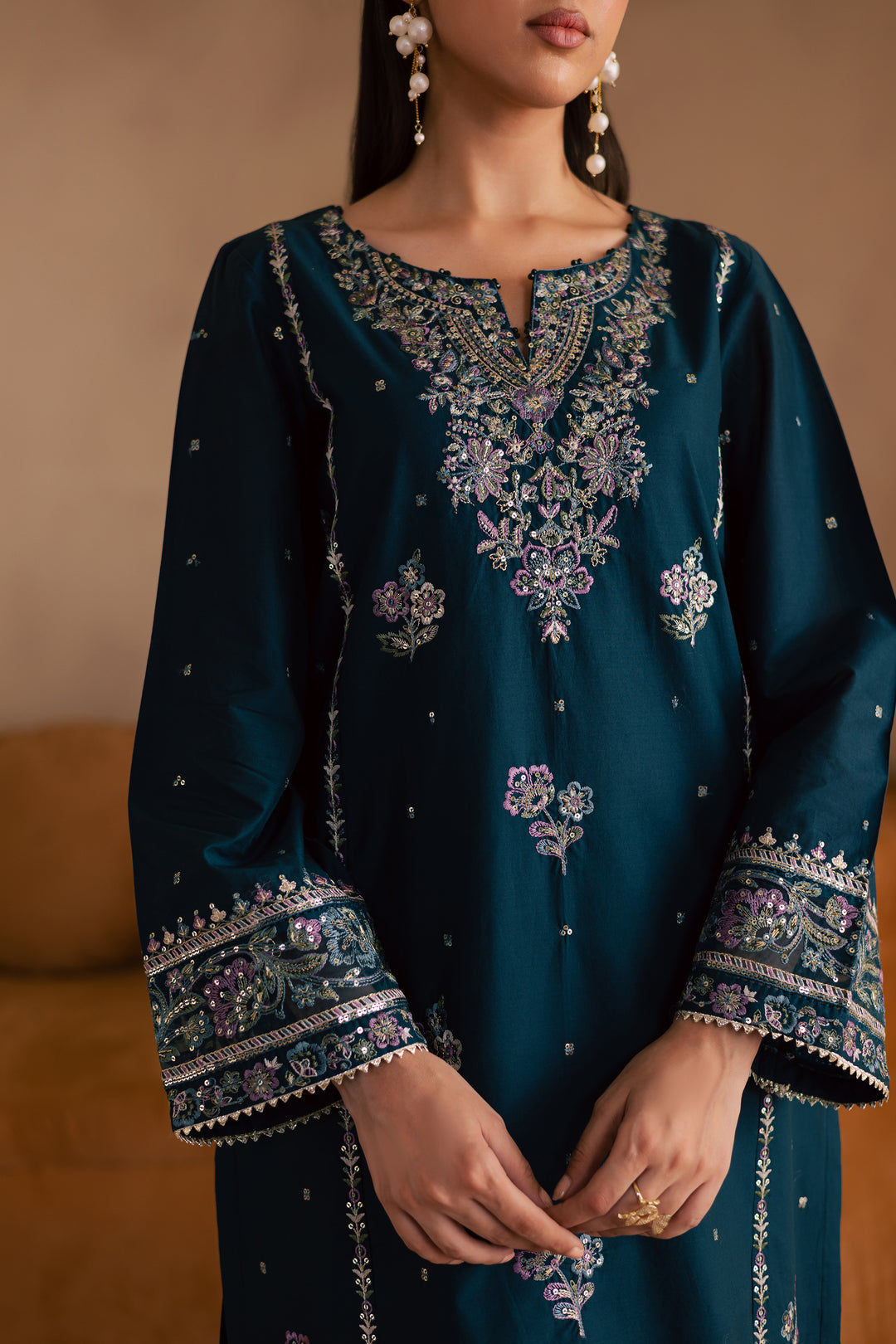 Pine 2Pc - Embroidered Solid Dress - BATIK