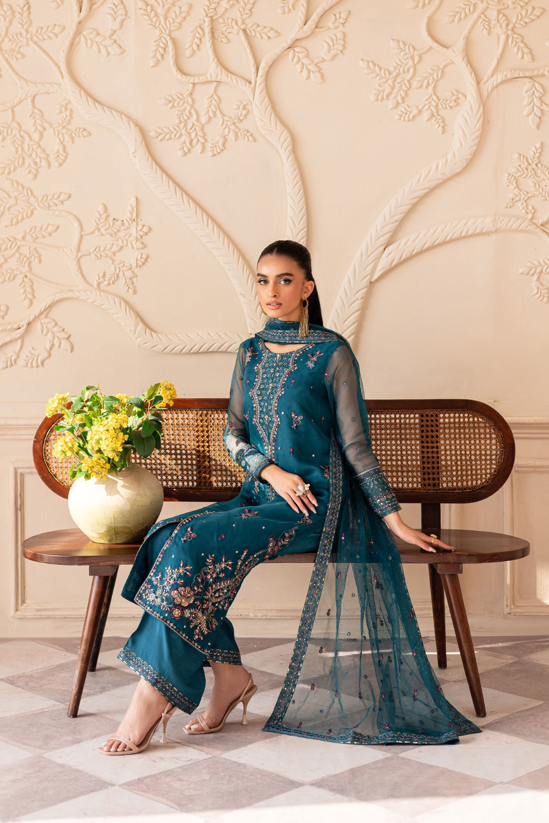 Sanaz 3PC - Embroidered Luxe Pret