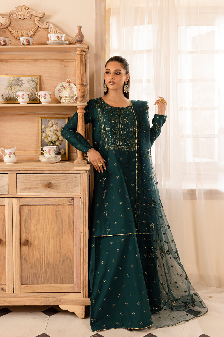 Teal Sitara 3Pc - Embroidered Lawn Dress - BATIK