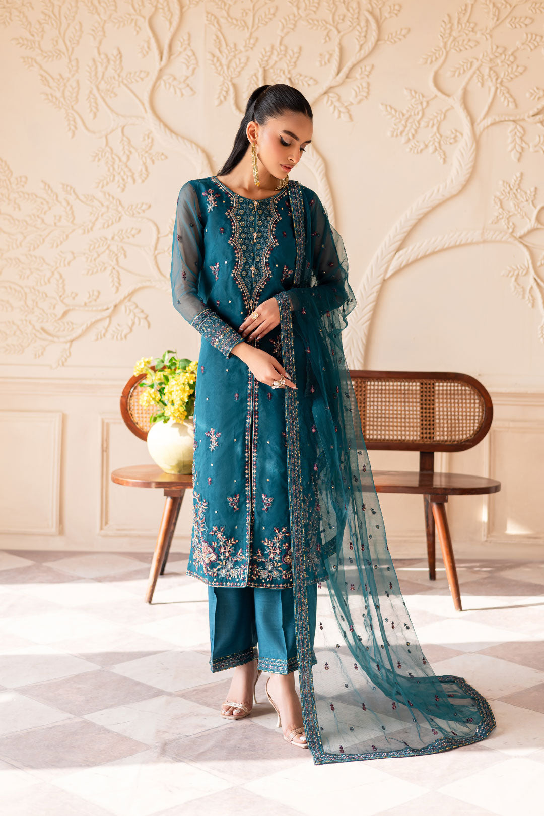 Sanaz 3PC - Embroidered Luxe Pret