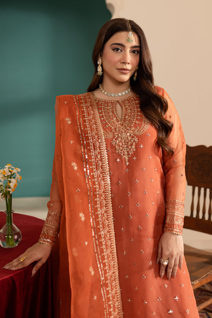 Rust Gold 3Pc - Embroidered Luxe Pret