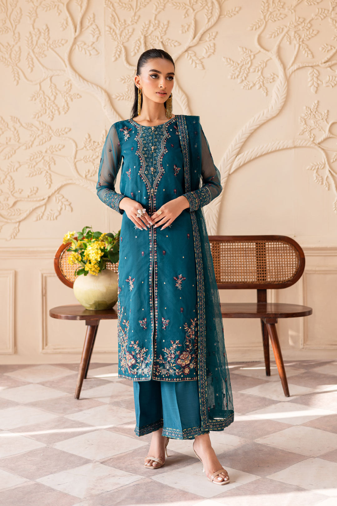 Sanaz 3PC - Embroidered Luxe Pret