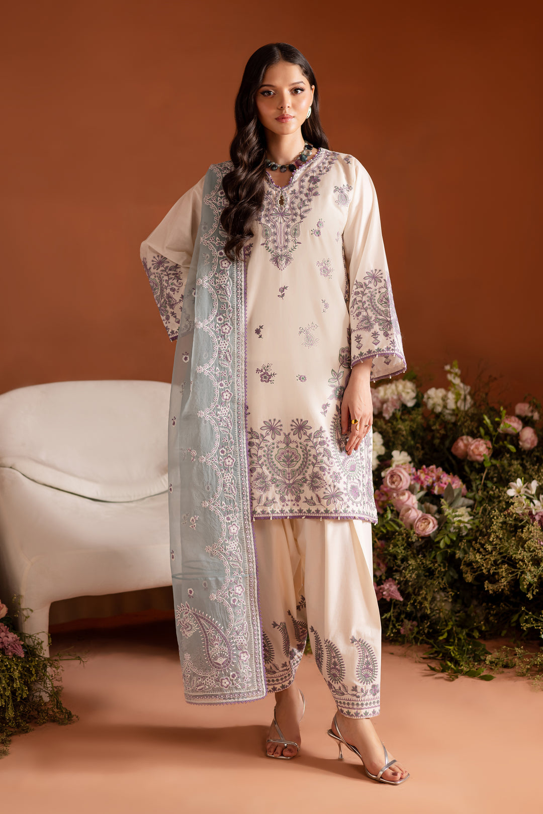 White Opal 3Pc - Embroidered Lawn Dress