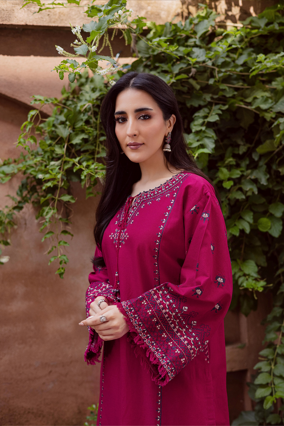 CrossWord Pink 2Pc - Embroidered Khaddar Dress