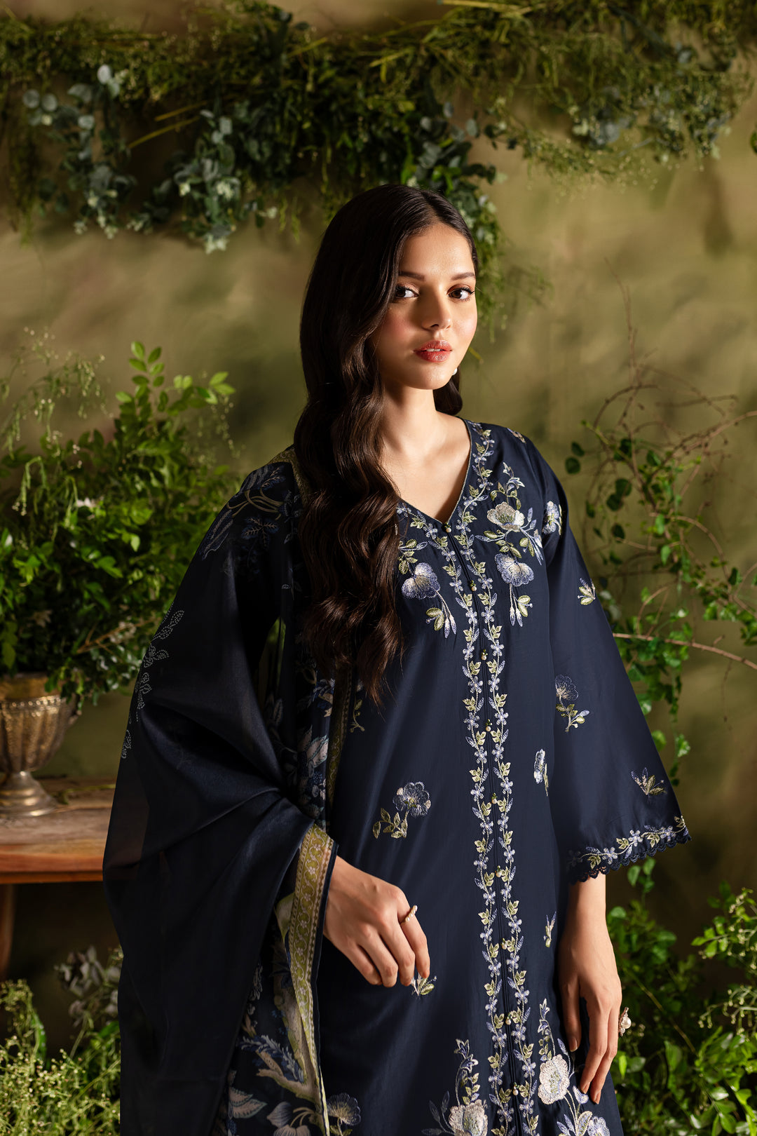 Denim 3Pc - Embroidered Lawn Dress - BATIK