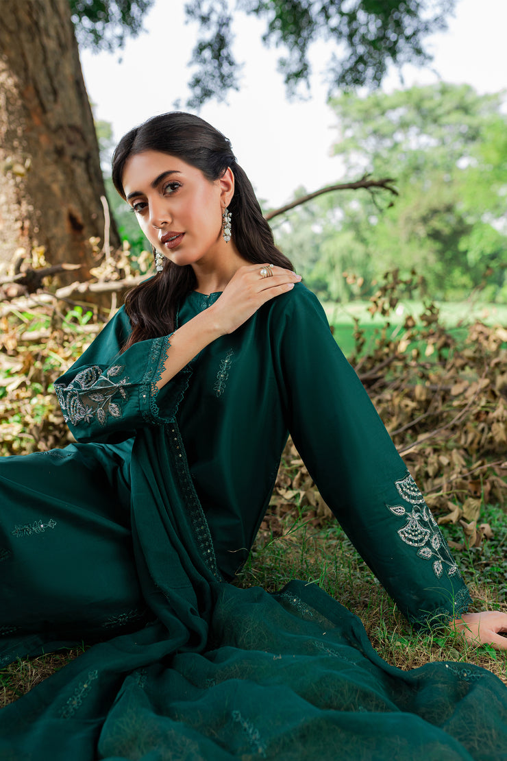 Green Mink 3Pc - Embroidered Cambric Dress - BATIK