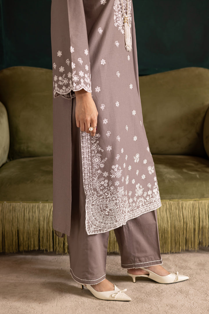 Grey 3Pc - Embroidered Khaddar Dress