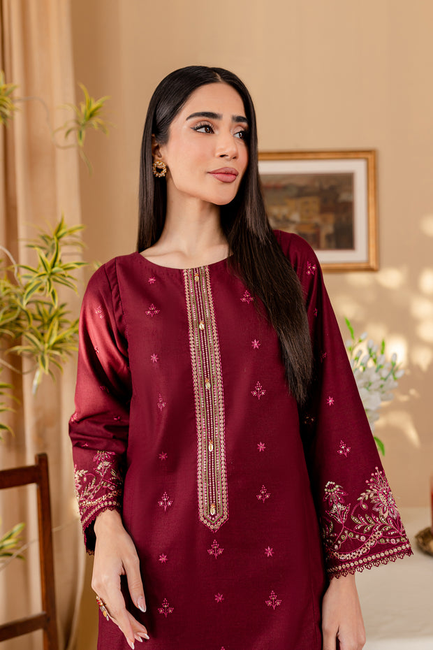 Rust 2Pc - Embroidered Karandi Dress