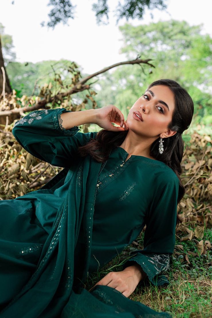 Green Mink 3Pc - Embroidered Cambric Dress - BATIK