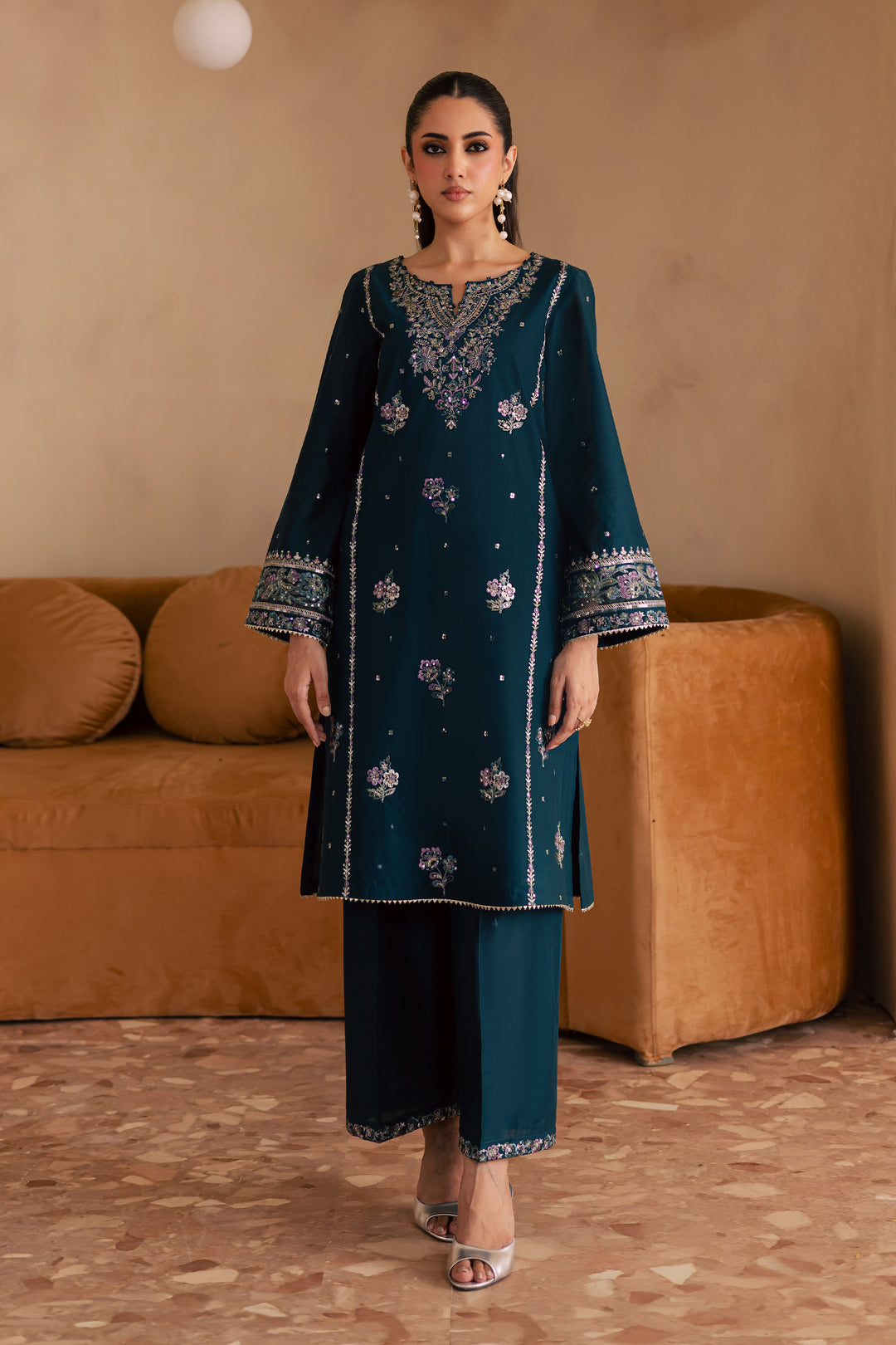 Pine 2Pc - Embroidered Solid Dress - BATIK