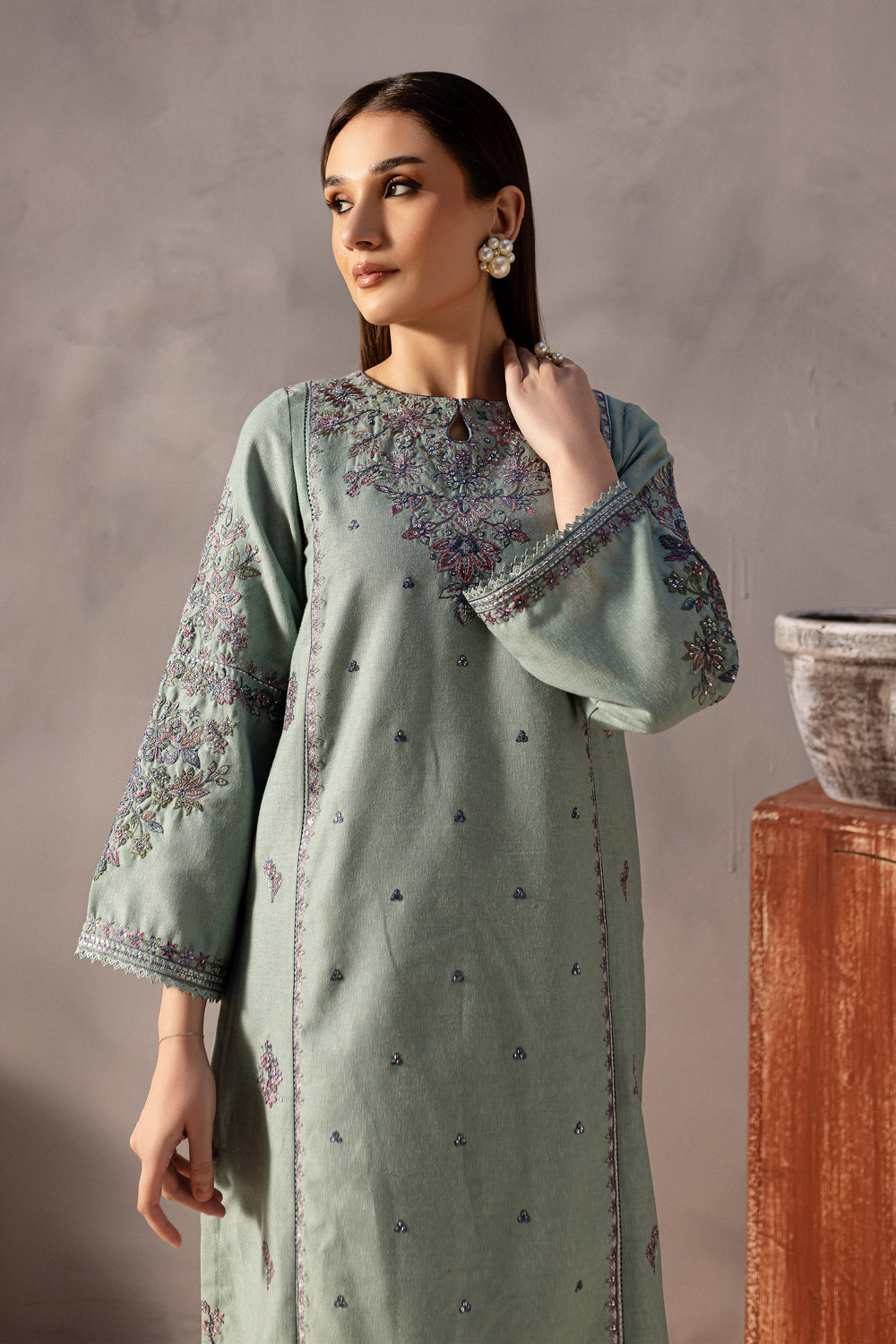 Vortex 2Pc - Embroidered Karandi Dress - BATIK