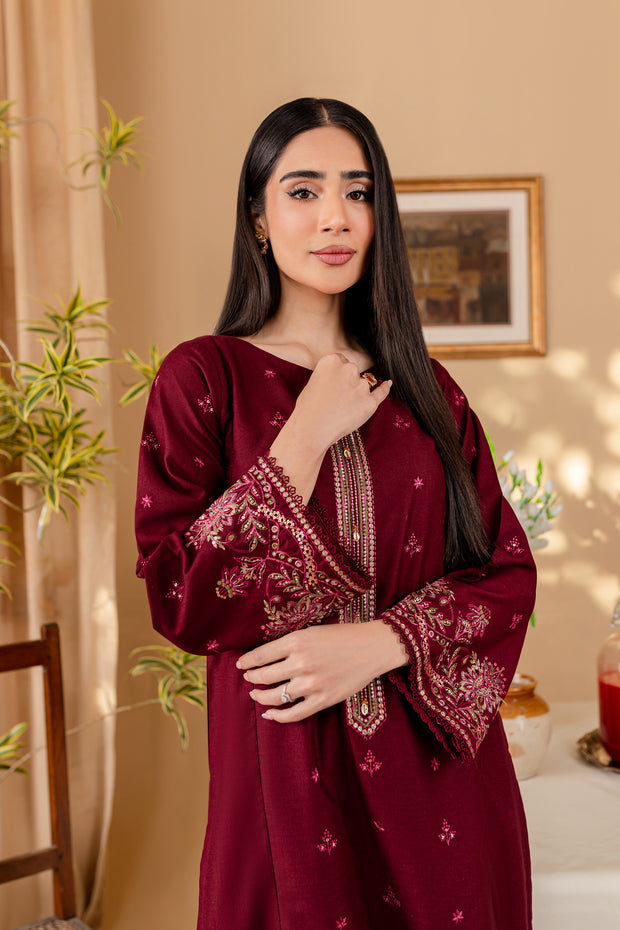 Rust 2Pc - Embroidered Karandi Dress
