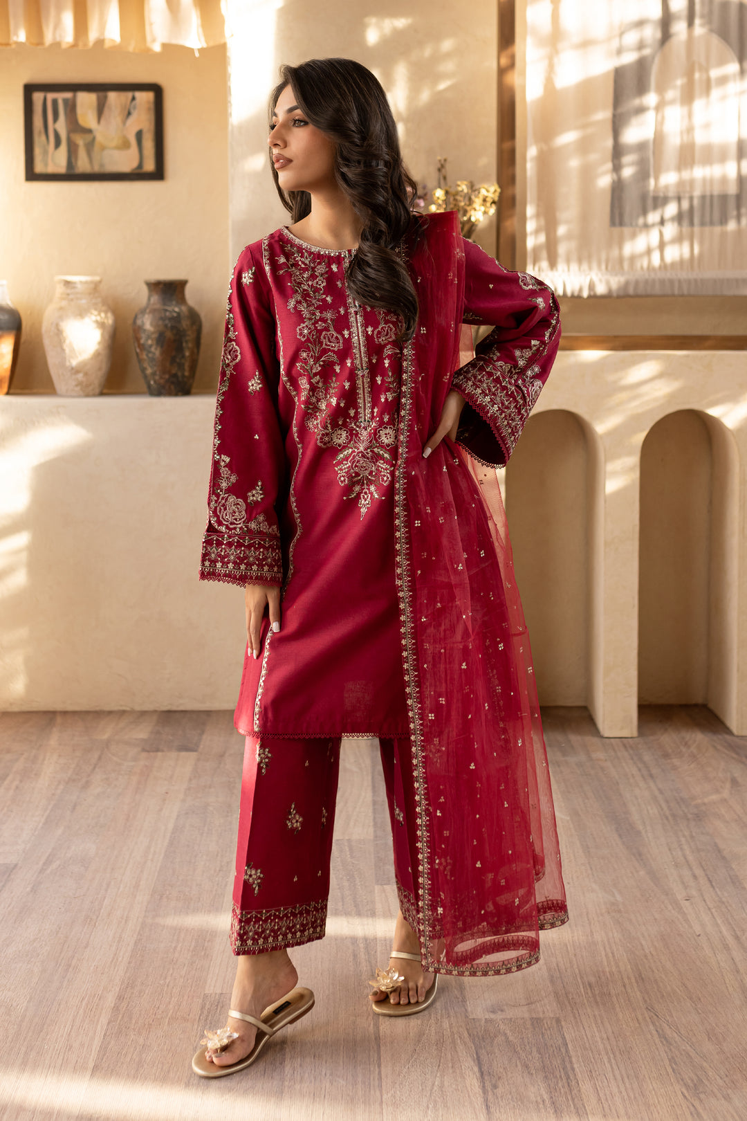 Zarina 3Pc - Embroidered Karandi Dress - BATIK