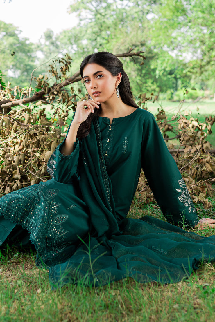 Green Mink 3Pc - Embroidered Cambric Dress - BATIK