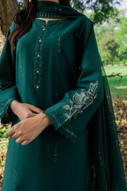 Green Mink 3Pc - Embroidered Cambric Dress - BATIK