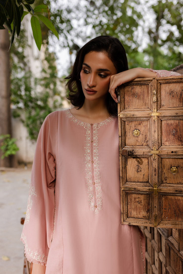 Pink Blush 2Pc - Embroidered Khaddar Dress - BATIK