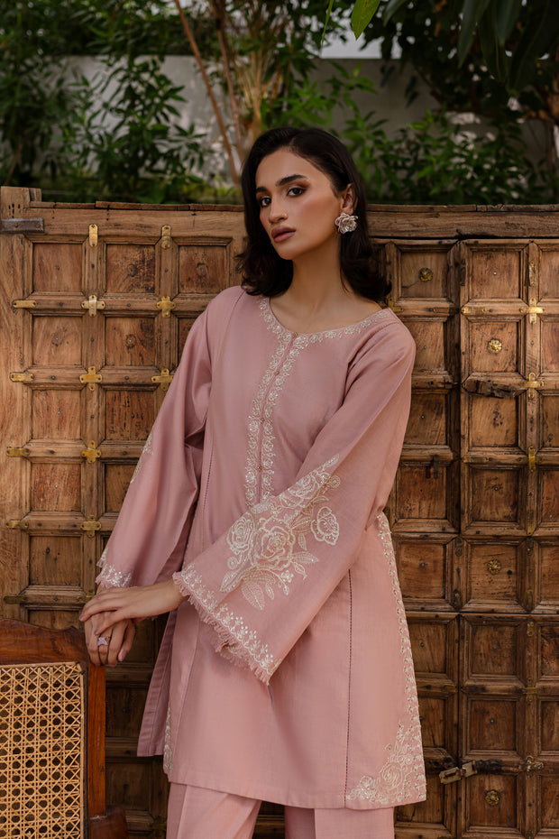 Pink Blush 2Pc - Embroidered Khaddar Dress - BATIK